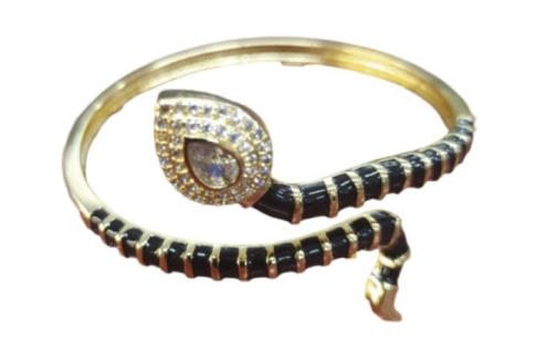 COMODIN | PULSERA ACERO DORADO ADAPTABLE SERPIENTE COLOR NEGRO CON BRILLANTES