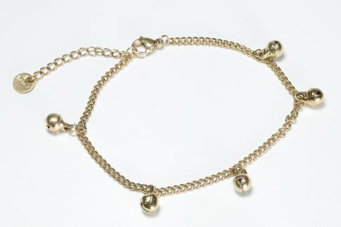 PULSERAS | PULSERA ACERO DORADO CASCABELES LLAMA ANGELES