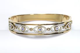 PULSERAS | PULSERA ACERO DORADO OJOS TURCOS Y BRILLANTITOS