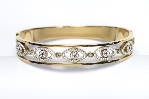 PULSERAS | PULSERA ACERO DORADO OJOS TURCOS Y BRILLANTITOS