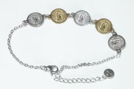 PULSERAS | PULSERA ACERO DORADO Y PLATEADO 5 MEDALLAS DE SAN BENITO