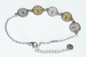 PULSERAS | PULSERA ACERO DORADO Y PLATEADO 5 MEDALLAS VIRGEN DE GUADALUPE