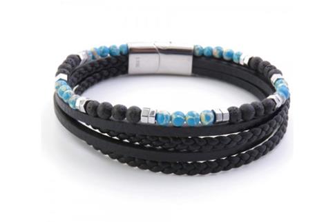 COMODIN | PULSERA DE CUERO PIEDRAS NATURALES C/ACERO Y CIERRE MAGNETICO 21CM.