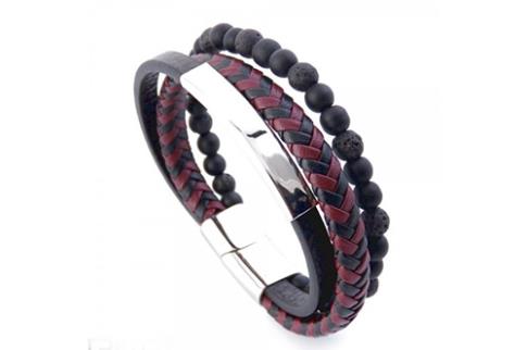 COMODIN | PULSERA DE CUERO PIEDRAS NATURALES C/ACERO Y CIERRE MAGNETICO 21CM.
