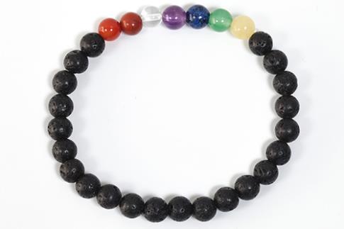 COLLARES, PULSERAS, PENDIENTES Y ANILLOS | PULSERA ELASTICA BOLA 6MM  LAVA Y 7 CHAKRAS

