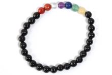 PULSERA ELASTICA BOLA 6MM  TURMALINA Y 7 CHAKRAS
