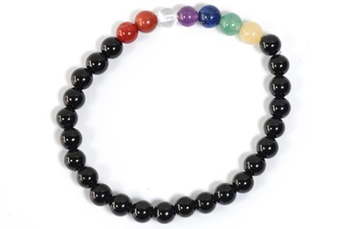 COLLARES, PULSERAS, PENDIENTES Y ANILLOS | PULSERA ELASTICA BOLA 6MM  TURMALINA Y 7 CHAKRAS
