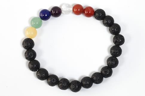 COLLARES, PULSERAS, PENDIENTES Y ANILLOS | PULSERA ELASTICA BOLA 8MM LAVA Y 7 CHAKRAS
