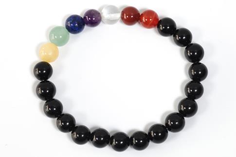 COLLARES, PULSERAS Y PENDIENTES | PULSERA ELASTICA BOLA 8MM OBSIDIANA Y 7 CHAKRAS
