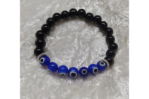 COMODIN | PULSERA ELASTICA OBSIDIANA/OJO TURCO AZUL BOLA 8 MM