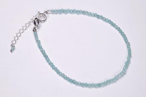 PULSERAS | PULSERA FACETEADA AGUAMARINA BOLA 2MM CON CIERRE DE PLATA