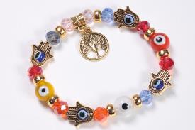 PULSERAS | PULSERA OJO TURCO DORADA CON MANOS DE FATIMA Y ARBOL DE LA VIDA