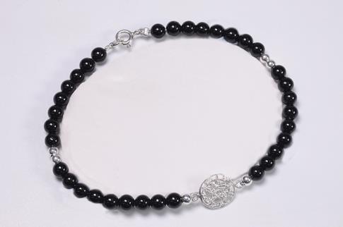 PULSERAS | PULSERA PLATA CON DIJE TETRAGRAMATON Y BOLITAS (MINERALES SURTIDOS)