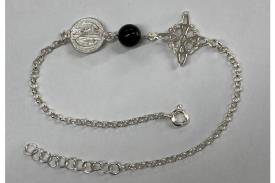 PULSERAS | PULSERA PLATA CON MEDALLA SAN BENITO, NUDO DE BRUJAS Y BOLITA MINERAL EN MEDIO