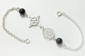 PULSERAS | PULSERA PLATA DOBLE PROTECCION CON BOLITAS DE MINERAL A AMBOS LADOS