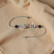 PULSERAS | PULSERA PLATA DOBLE PROTECCION CON BOLITAS DE MINERAL