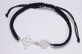 PULSERAS | PULSERA PLATA DOBLE PROTECCI�N CON CORDON TRENZADO NEGRO O ROJO