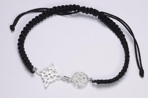 PULSERAS | PULSERA PLATA DOBLE PROTECCIN CON CORDON TRENZADO NEGRO O ROJO