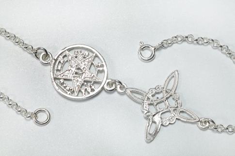 JOYERIA | PULSERA PLATA DOBLE PROTECCION MAXI CON CIERRE (Nudo de Brujas 2,2cm y Tetragramaton 1,5 cm.)