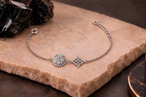 PULSERAS | PULSERA PLATA DOBLE PROTECCION MINI (Nudo de Brujas 1cm y Tetragramaton 1cm.)