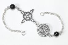 PULSERA PLATA ENVEJECIDA DOBLE PROTECCION MAXI CON BOLITAS MINERAL Y CIERRE (Nudo de Brujas 2,2cm y Tetragramaton 1,5 cm.)