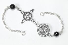 JOYERIA | PULSERA PLATA ENVEJECIDA DOBLE PROTECCION MAXI CON BOLITAS MINERAL Y CIERRE (Nudo de Brujas 2,2cm y Tetragramaton 1,5 cm.)