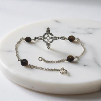 JOYERIA | PULSERA PLATA ENVEJECIDA NUDO DE BRUJAS MAXI CON BOLITAS MINERAL Y CIERRE