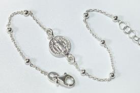 PULSERAS | PULSERA PLATA MEDALLA DE SAN BENITO Y BOLITAS DE PLATA