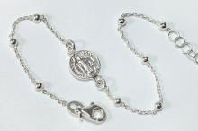 PULSERA PLATA MEDALLA DE SAN BENITO Y BOLITAS