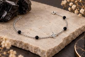 PULSERAS | PULSERA PLATA NUDO DE BRUJAS MINI CON BOLITAS MINERAL