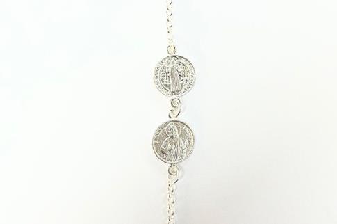 PULSERAS | PULSERA PLATA SANTA PROTECCI�N MEDALLAS SAN BENITO Y SAN JUDAS 1CM