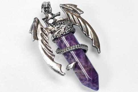 COLGANTES DE MINERALES | PUNTA DE AMATISTA CON DRAG�N 6 X 3,5 CM