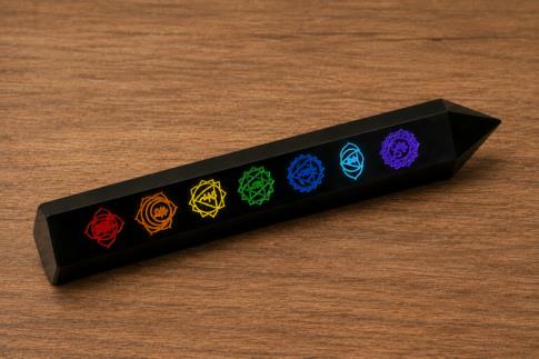 DRUSAS, BONSAIS Y COMPLEMENTOS | PUNTA OBSIDIANA 7 CHAKRAS 10 CM.