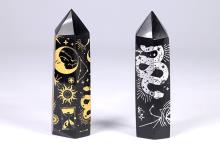 PUNTA OBSIDIANA GRABADOS ESOTERICOS (TAMAOS VARIADOS - entre 6 y 10 cm.)