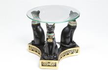 QUEMADOR 3 DIOSAS BASTET COLOR NEGRO Y DORADO CON COLLAR MULTICOLOR Y PENDIENTE 10 X 12 CM.