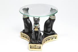 LAMPARILLAS QUEMAPERFUMES | QUEMADOR 3 DIOSAS BASTET COLOR NEGRO Y DORADO CON COLLAR MULTICOLOR Y PENDIENTE 10 X 12 CM.