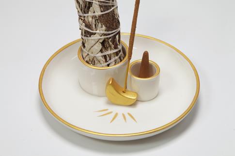 PORTAINCIENSOS | QUEMADOR DE ATADITOS, PALO SANTO E INCIENSO DISEO LUNA 15CM