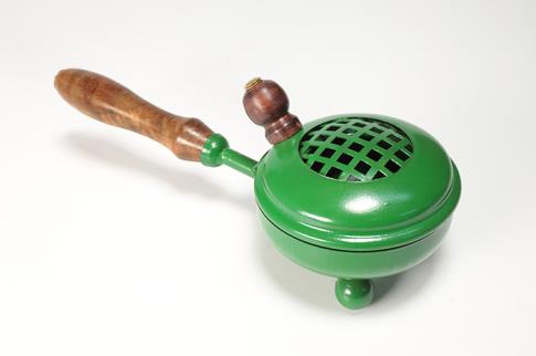 PORTAINCIENSOS | QUEMADOR DE HIERRO CON TAPA COLOR VERDE Y MANGO DE MADERA 180GR