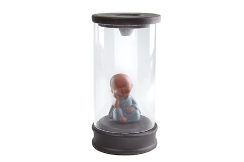 PORTAINCIENSOS | QUEMADOR INCIENSO REFLUJO (EFECTO NIEBLA) VITRINA TUBO CON BUDA NI�O PENSATIVO ROPAJE AZUL 13X6,5CM (DESMONTABLE)