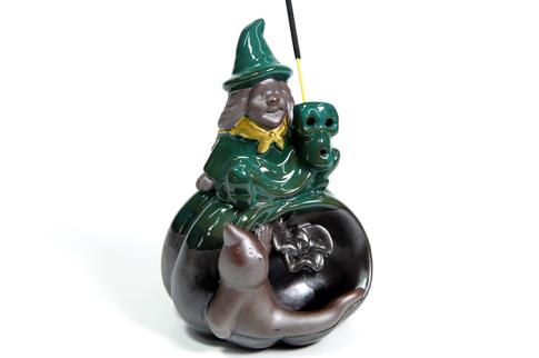 PORTAINCIENSOS | QUEMADOR REFLUJO (EFECTO NIEBLA) BRUJITA Y FANTASMA TONOS VERDES 14,6X9,6CM