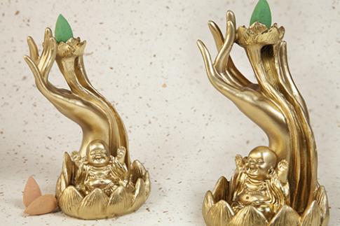 PORTAINCIENSOS | QUEMADORES RESINA DE REFLUJO BUDA DORADO 8X14.5CM