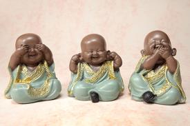 BUDAS Y GANESHAS | SET 3 FIGURA RESINA BUDAS TONOS VERDES NO VEO, NO OIGO, NO HABLO 7X10CM. COLOR VERDE