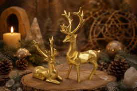 FIGURAS DE NAVIDAD | SET DE 2 FIGURAS RENOS DORADOS NAVIDE�OS 18 X 10 CM. / 13 X 10 CM.