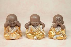 BUDAS Y GANESHAS | SET DE 3 FIGURAS RESINA BUDAS NO VEO, NO OIGO, NO HABLO. COLOR DORADO 6X7CM