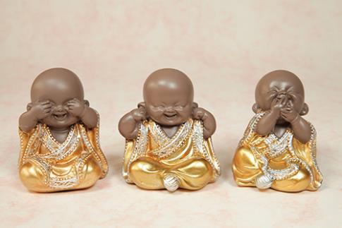 FIGURAS DIOSES, BUDAS Y MONJES | SET DE 3 FIGURAS RESINA BUDAS NO VEO, NO OIGO, NO HABLO. COLOR DORADO 6X7CM