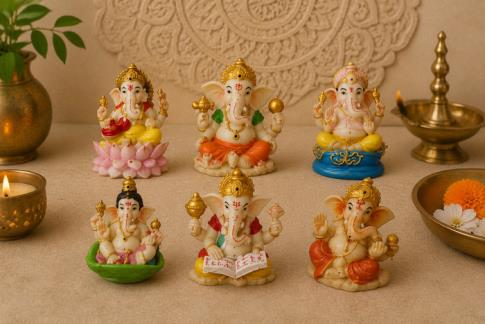 BUDAS Y GANESHAS | SET DE 6 FIGURAS GANESHA SENTADA 7,5 X 6 CM.