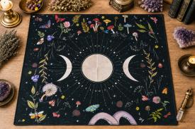 TAPETES | TAPETE TERCIOPELO DISE�O TRIPLE LUNA CON FLORES Y PLANTAS 65X65CM.