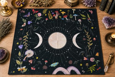 TAPETES | TAPETE TERCIOPELO DISE�O TRIPLE LUNA CON FLORES Y PLANTAS 65X65CM.