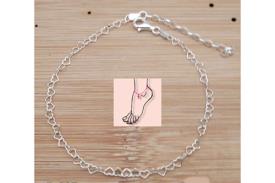 AMULETOS Y TALISMANES | TOBILLERA PLATA CORAZONES 21+4 CM.