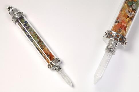 VARITAS DE PODER | VARITA DEL PODER MINERALES CHIPS CON PUNTA CUARZO BLANCO 13CM (MINERALES VARIADOS)